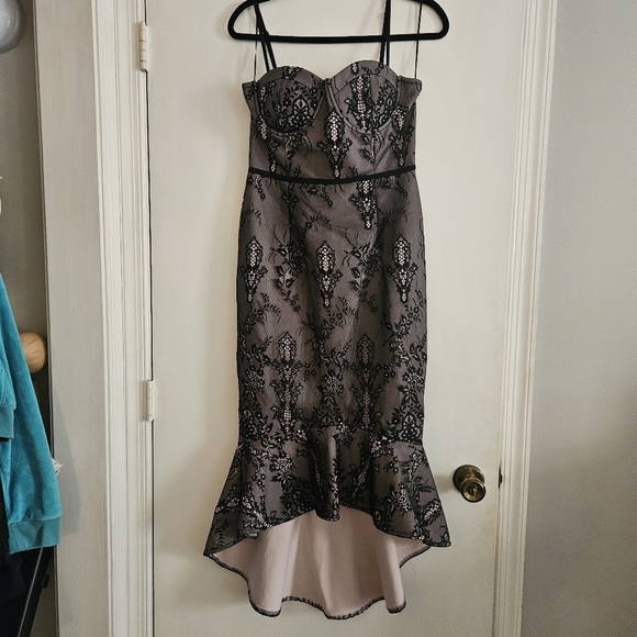 Fashion Nova Pink & Black Lace Corset Style Midi Dress Size Large - Picture 1 of 7
